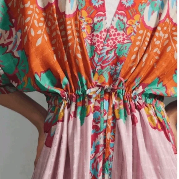 Anthropologie × Conditions Apply Floral Print Cinch Tie Waist Kimono Duster Top - Picture 5 of 16